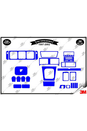 Fiat Tofaş Şahin S 1997-2002 Torpido Konsol Trim Göğüs Maun Kaplama Set 26 Parça Mavi