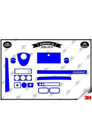 Karsan J9 2006-2010 Torpido Konsol Trim Göğüs Maun Kaplama Set 20 Parça Mavi