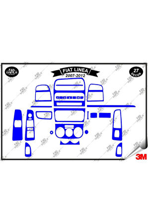Fiat Linea 2007-2012 Torpido Konsol Trim Göğüs Maun Kaplama Set 27 Parça Mavi