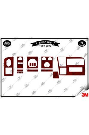 Iveco M29 1999-2002 Torpido Konsol Trim Göğüs Maun Kaplama Set 16 Parça Maun