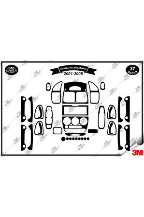 Hyundai Accent Admira 2001-2005 Torpido Konsol Trim Göğüs Maun Kaplama Set 37 Parça Siyah