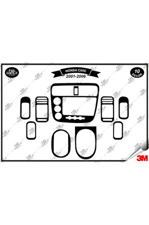 Honda Civic LS Manuel  2001- 2006 Torpido Konsol Trim Göğüs Maun Kaplama Set 10 Parça Siyah