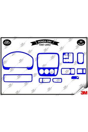 Honda CRV 1997-2002 Torpido Konsol Trim Göğüs Maun Kaplama Set 11 Parça Mavi