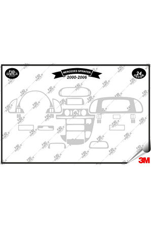 Mercedes Sprinter 2000-2006 Torpido Konsol Trim Göğüs Maun Kaplama Set 24 Parça Gümüş