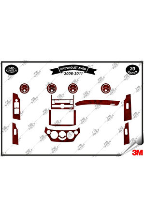 Chavrolet Aveo 2006-2011 Torpido Konsol Trim Göğüs Maun Kaplama Set 20 Parça Maun