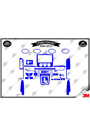Ford Focus 2004-2012 Torpido Konsol Trim Göğüs Maun Kaplama Set 37 Parça Mavi