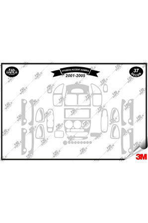 Hyundai Accent Admira 2001-2005 Torpido Konsol Trim Göğüs Maun Kaplama Set 37 Parça Gümüş
