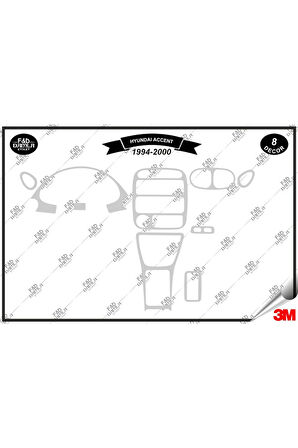 Hyundai Accent 1994-2000 Torpido Konsol Trim Göğüs Maun Kaplama Set 8 Parça Gümüş