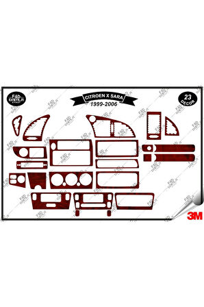 Citroen X Sara 1999-2006 Torpido Konsol Trim Göğüs Maun Kaplama Set 23 Parça Maun