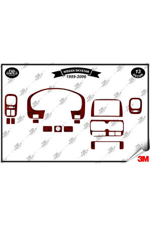 Nissan Pick-Up Skystar 1999-2006 Torpido Konsol Trim Göğüs Maun Kaplama Set 12 Parça Maun