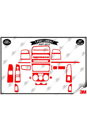 Fiat Linea 2007-2012 Torpido Konsol Trim Göğüs Maun Kaplama Set 27 Parça Kırmızı