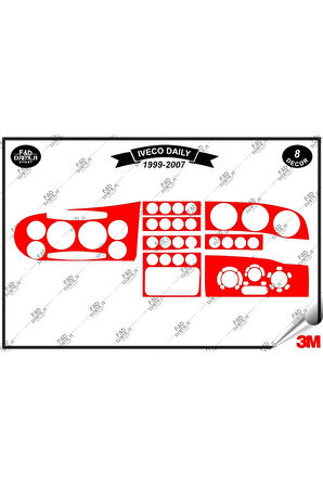 İveco Daily 1999-2007 Torpido Konsol Trim Göğüs Maun Kaplama Set 8 Parça Kırmızı