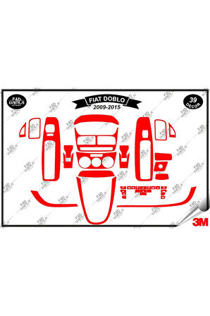 Fiat Doblo 2009-2015 Torpido Konsol Trim Göğüs Maun Kaplama Set 39 Parça Kırmızı