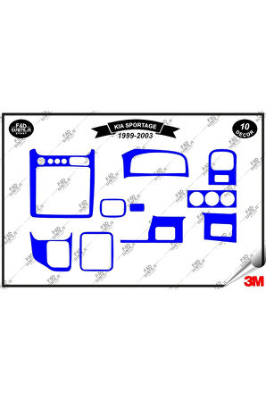 Kia Sportage  1999-2003 Torpido Konsol Trim Göğüs Maun Kaplama Set 10 Parça Mavi
