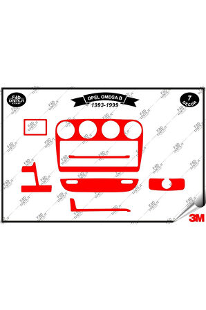 Opel Omega B 1993-1999 Torpido Konsol Trim Göğüs Maun Kaplama Set 7 Parça Kırmızı