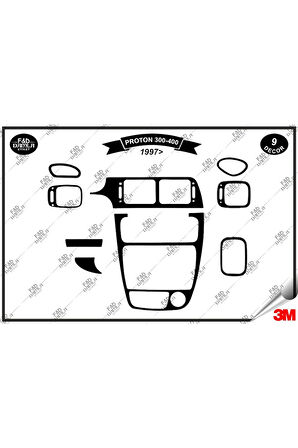 Proton 300 400  1997 Torpido Konsol Trim Göğüs Maun Kaplama Set 9 Parça Siyah