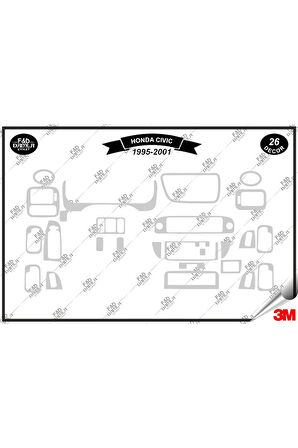 Honda Civic 1995-2001 Torpido Konsol Trim Göğüs Maun Kaplama Set 26 Parça Gümüş