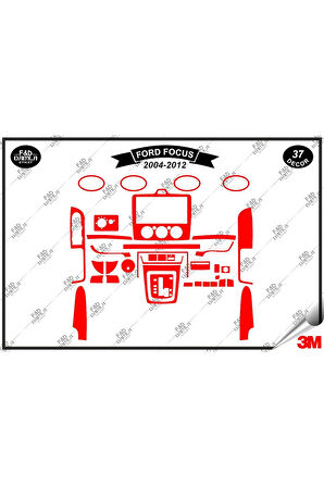 Ford Focus 2004-2012 Torpido Konsol Trim Göğüs Maun Kaplama Set 37 Parça Kırmızı