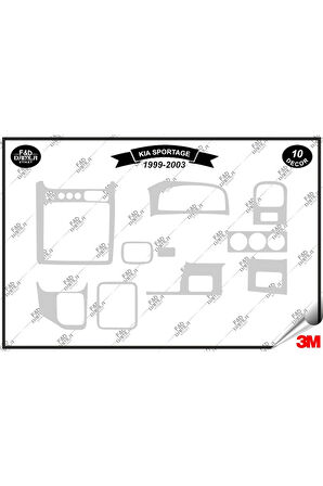 Kia Sportage  1999-2003 Torpido Konsol Trim Göğüs Maun Kaplama Set 10 Parça Gümüş