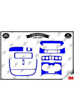 Fiat Punto 1999-2005 Torpido Konsol Trim Göğüs Maun Kaplama Set 9 Parça Mavi