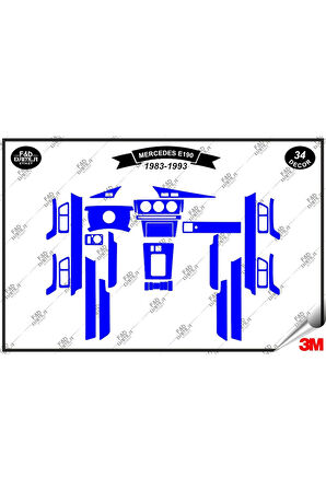 Mercedes E-190  1983-1993 Torpido Konsol Trim Göğüs Maun Kaplama Set 34 Parça Mavi