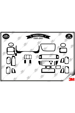 Honda Civic 1995-2001 Torpido Konsol Trim Göğüs Maun Kaplama Set 26 Parça Siyah