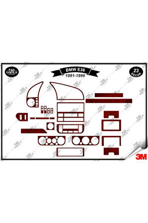 Bmw E 36 1991-1998 Torpido Konsol Trim Göğüs Maun Kaplama Set 23 Parça Maun