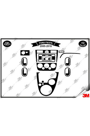 Ford Fiesta 2005-2010 Torpido Konsol Trim Göğüs Maun Kaplama Set 13 Parça Siyah