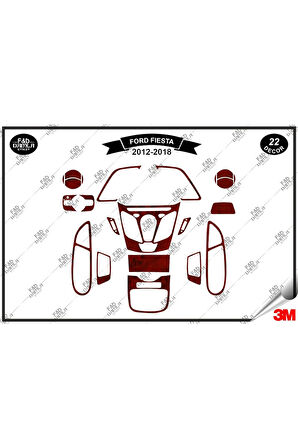 Ford Fiesta 2012-2018 Torpido Konsol Trim Göğüs Maun Kaplama Set 22 Parça Maun