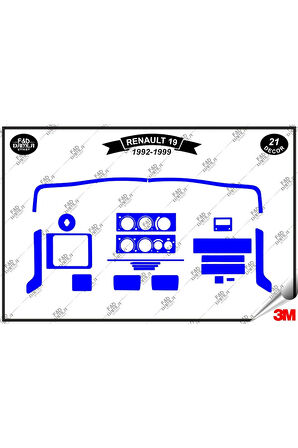 Renault 19 1992-1999 Torpido Konsol Trim Göğüs Maun Kaplama Set 21 Parça Mavi
