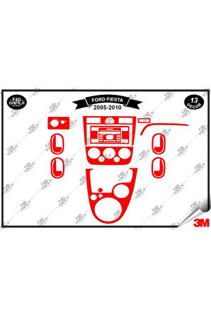 Ford Fiesta 2005-2010 Torpido Konsol Trim Göğüs Maun Kaplama Set 13 Parça Kırmızı