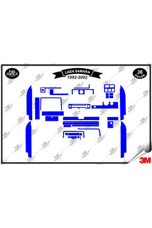 Lada Samara 1992- 2002 Torpido Konsol Trim Göğüs Maun Kaplama Set 36 Parça Mavi