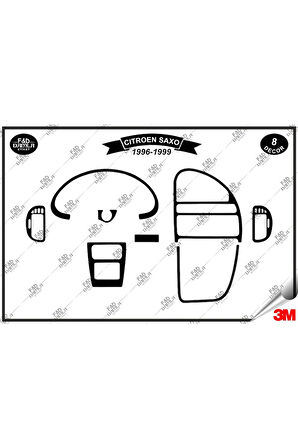 Citroen Saxo 1996-1999 Torpido Konsol Trim Göğüs Maun Kaplama Set 8 Parça Siyah