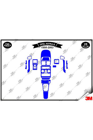 Opel Astra G 1998-2003 Torpido Konsol Trim Göğüs Maun Kaplama Set 25 Parça Mavi