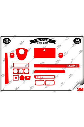 Karsan J9 2006-2010 Torpido Konsol Trim Göğüs Maun Kaplama Set 20 Parça Kırmızı