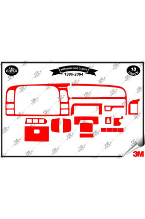 Mitsubishi Fuso Canter 1996-2004 Torpido Konsol Trim Göğüs Maun Kaplama Set 18 Parça Kırmızı