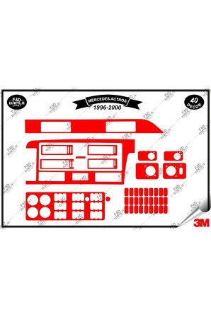 Mercedes Actros 1996-2000 Torpido Konsol Trim Göğüs Maun Kaplama Set 40 Parça Kırmızı