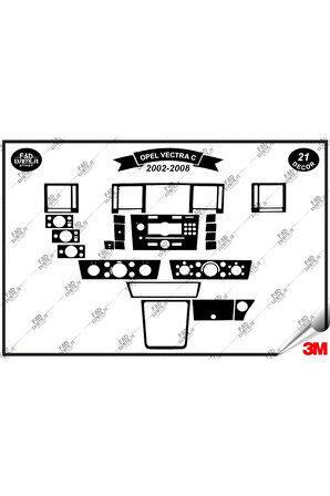 Opel Vectra C 2002-2008 Torpido Konsol Trim Göğüs Maun Kaplama Set 21 Parça Siyah