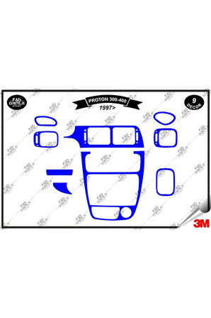 Proton 300 400  1997 Torpido Konsol Trim Göğüs Maun Kaplama Set 9 Parça Mavi