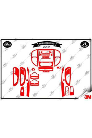 Mercedes Vito 2015 Torpido Konsol Trim Göğüs Maun Kaplama Set 38 Parça Kırmızı