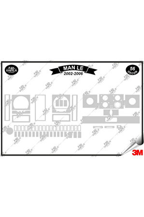 Man LE 2002-2006 Torpido Konsol Trim Göğüs Maun Kaplama Set 56 Parça Gümüş