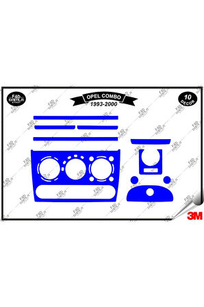 Opel Corsa B  Tigra Combo  1993-2000 Torpido Konsol Trim Göğüs Maun Kaplama Set 10 Parça Mavi