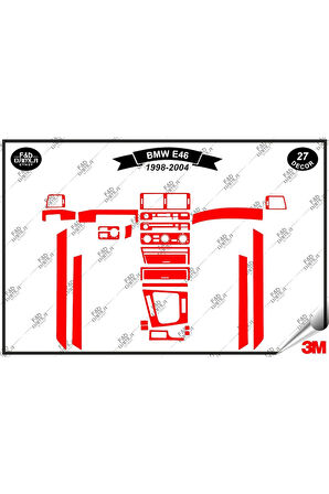 Bmw E 46 1998-2004 Torpido Konsol Trim Göğüs Maun Kaplama Set 27 Parça Kırmızı