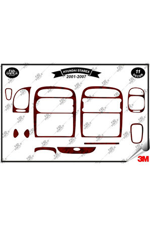 Hyundaı Starex 2001-2007 Torpido Konsol Trim Göğüs Maun Kaplama Set 11 Parça Maun