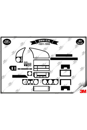 Bmw E 36 1991-1998 Torpido Konsol Trim Göğüs Maun Kaplama Set 23 Parça Siyah