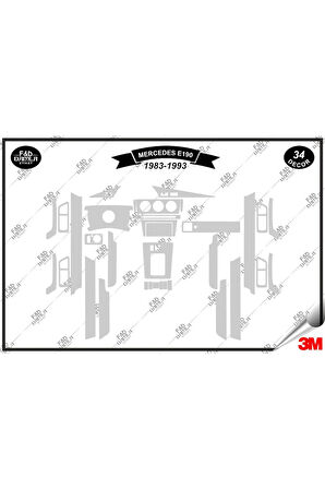 Mercedes E-190  1983-1993 Torpido Konsol Trim Göğüs Maun Kaplama Set 34 Parça Gümüş
