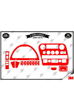 Ford Cargo Dijital 2004-2015 Torpido Konsol Trim Göğüs Maun Kaplama Set 30 Parça Kırmızı