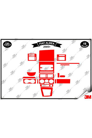 Fiat Albea 2005 Torpido Konsol Trim Göğüs Maun Kaplama Set 18 Parça Kırmızı