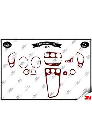 Alfa Romeo 156 1997 Torpido Konsol Trim Göğüs Maun Kaplama Set 12 Parça Maun
