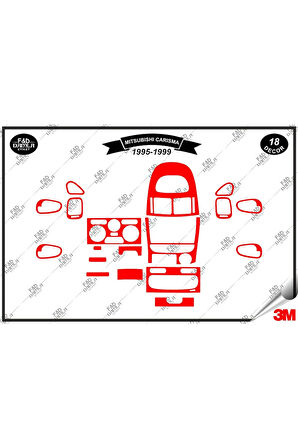 Mitsubishi Carisma 1995-1999 Torpido Konsol Trim Göğüs Maun Kaplama Set 18 Parça Kırmızı